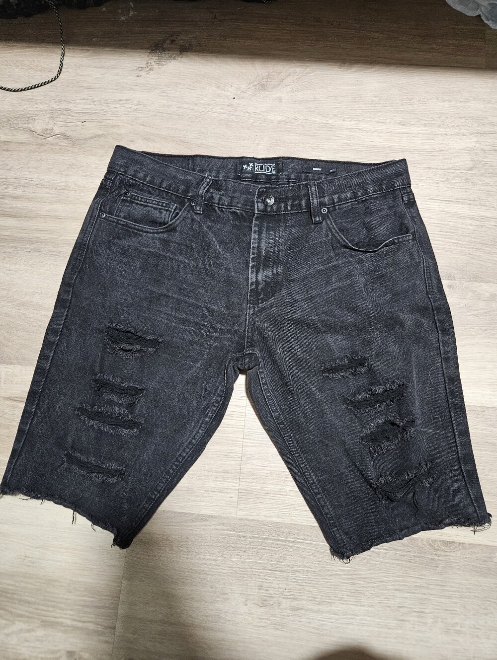 Xxx Rude Black Distressed Skinny Denim Jorts Cutoff Shorts Mens Size 36 Grunge